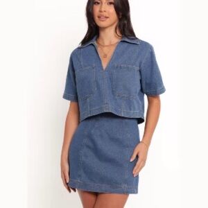 Denim Two-Piece Set Skirt & Crop Top Small NWT